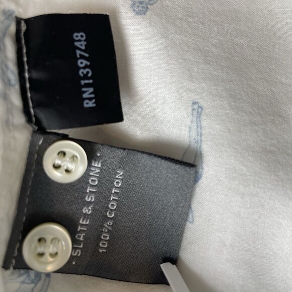 Slate & Stone Short Sleeve Button Up “Beach Girl” Shirt Print Cream-L - Picture 9 of 12